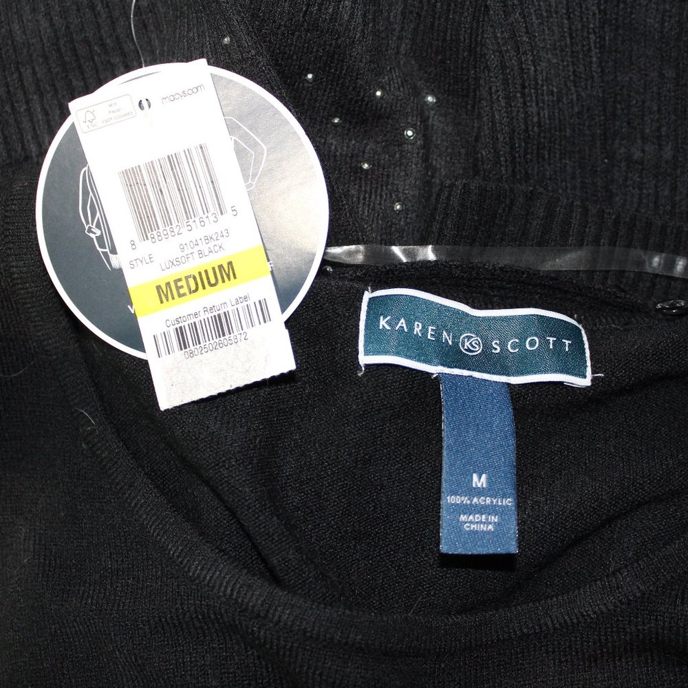 Karen Scott Black Sequined Sweater with‎ Scarf NWT - Picture 2 of 8
